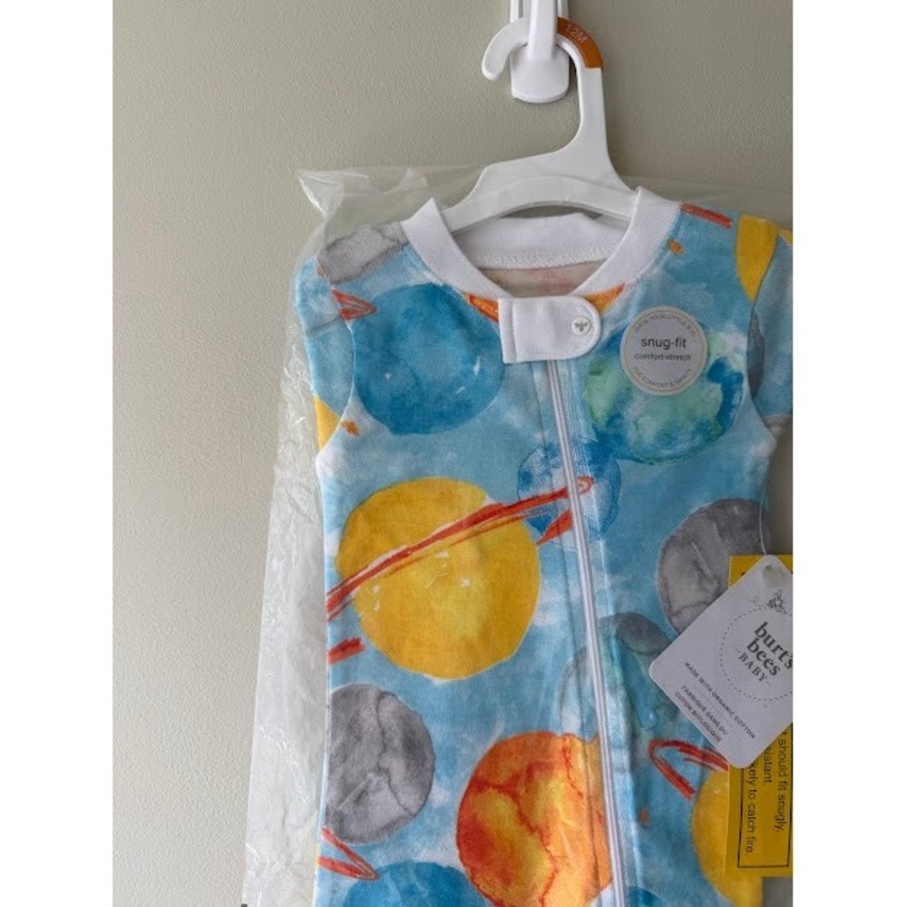 NWT Burts Bees Baby Pajamas 12M Blue Planet Print Sleeper Snug Fit Organic - Picture 6 of 9